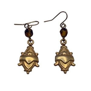 ROBERT ROSE Brown Crystal Gold Tone Dangle Earrings • Vintage Jewelry